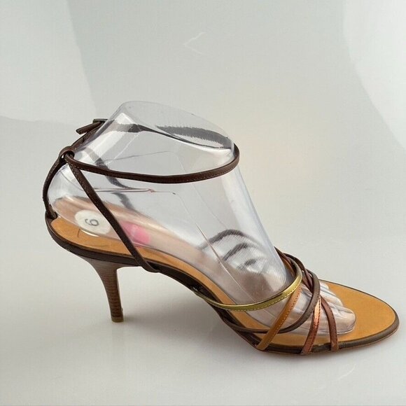 Giuseppe Zanotti Womens Strappy Metallic Leather Heels Size 9B Made In Italy - Picture 9 of 13